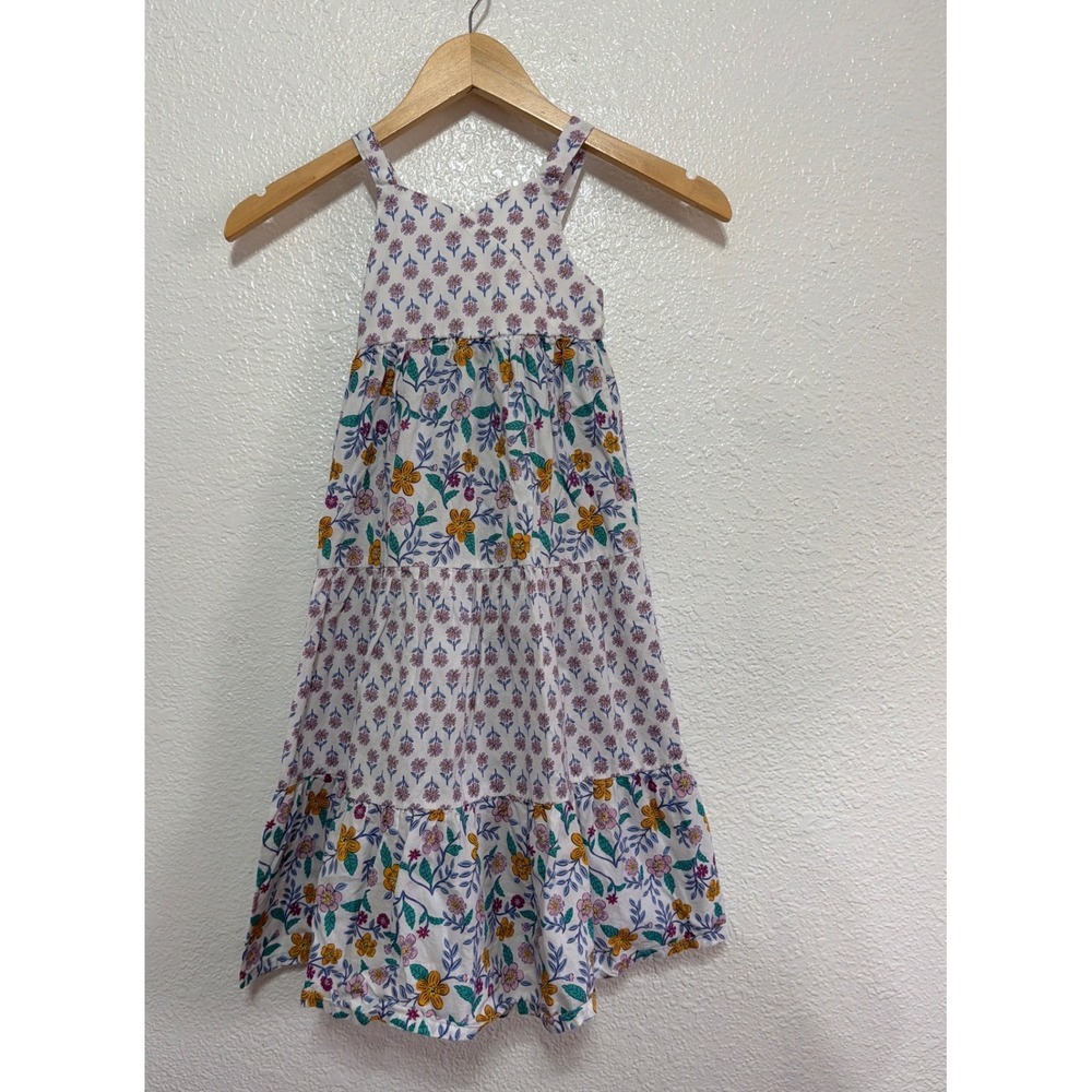 Girls Floral Tiered Maxi Dress White Purple Yellow Boho Smocked Back Sleeveless